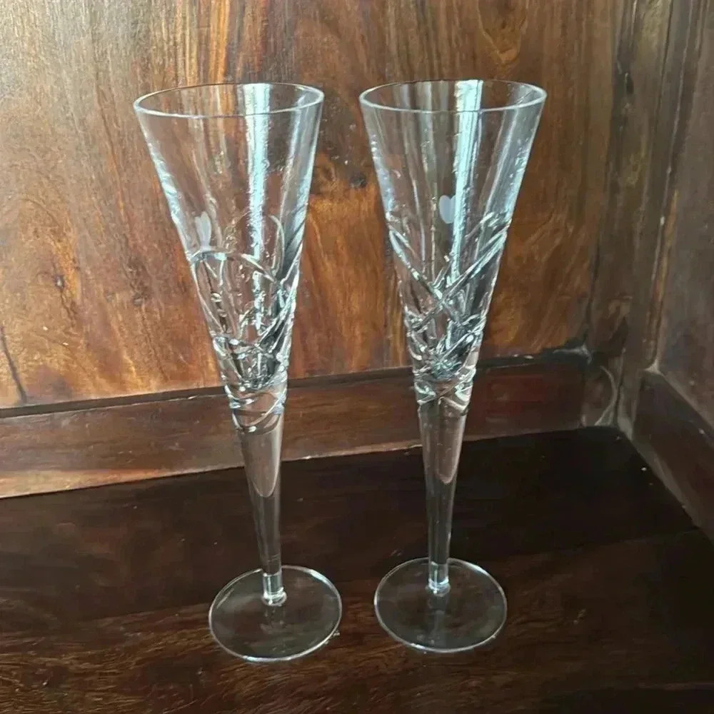 Reed & Barton Engraved Crystal Champagne Flute Set (2) - Miller Rogaska Crystal - Picture 5 of 6